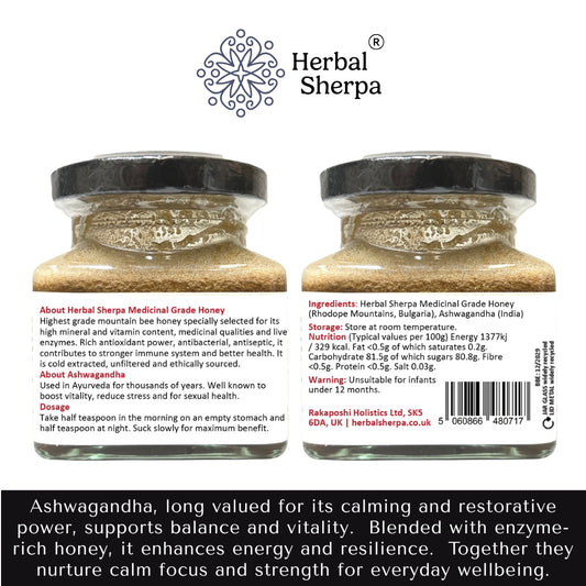 Balancing Ritual – Ashwagandha & Raw Honey Blend for Gut Comfort, Skin Glow & Scalp Vitality – Adaptogen Wellness Formula (150g)