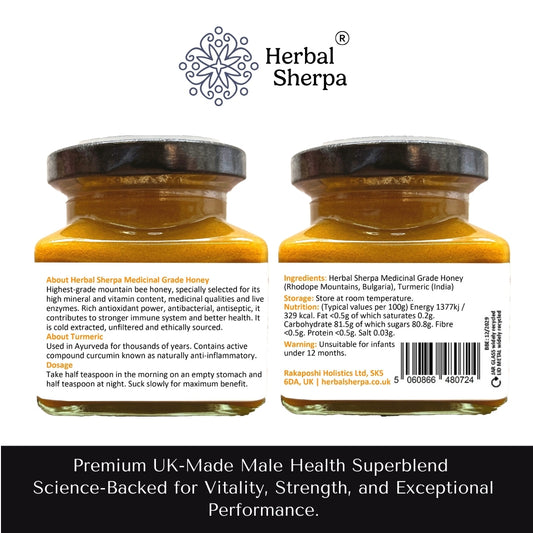 Raw Mountain Honey with Turmeric – Cold-Extracted Natural Blend – 150g Glass Jar-Herbal Sherpa