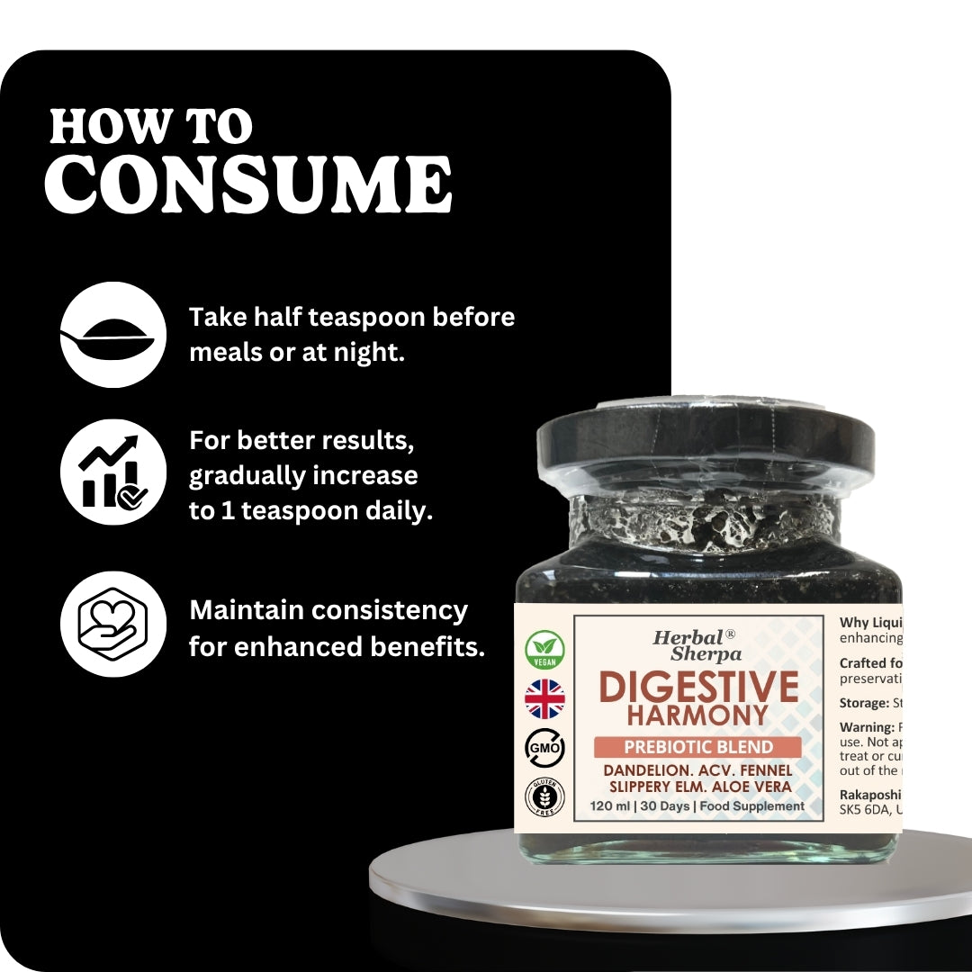 Digestive Harmony Prebiotic Liquid – 120 ml for Gut Comfort & Balance-Herbal Sherpa