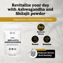 Load image into Gallery viewer, Shilajit + Ashwagandha Gold Standard Powder Extract. Add to Smoothies or Drinks for Energy &amp; Performance. 60% Fulvic Acid , High Strength. 30 Servings.
