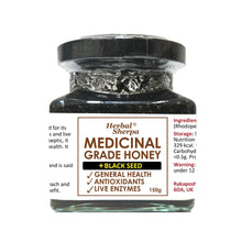 Load image into Gallery viewer, Herbal Sherpa Medicinal Grade Honey + Black Seed 150g Glass Jar
