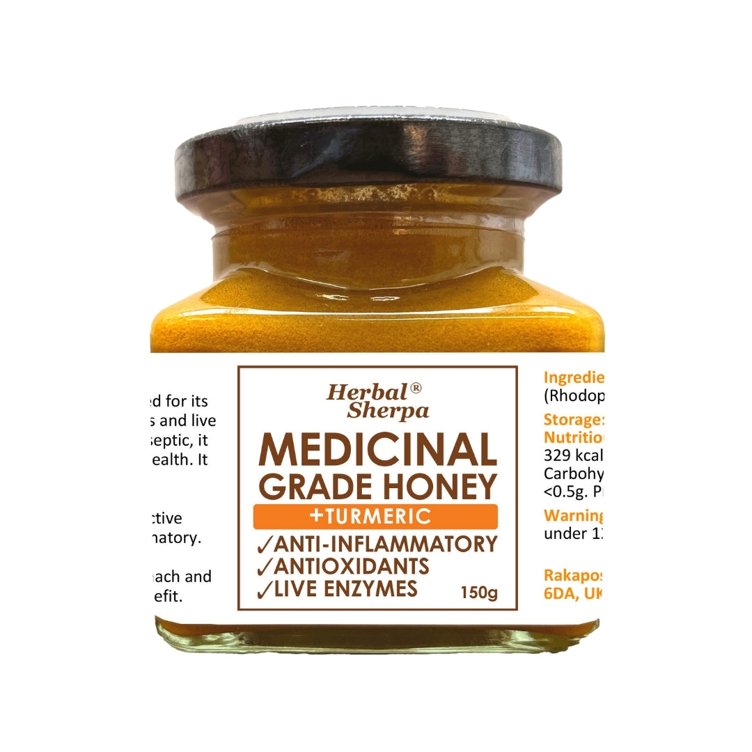 Raw Mountain Honey with Turmeric – Cold-Extracted Natural Blend – 150g Glass Jar-Herbal Sherpa