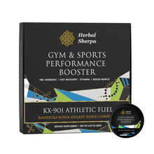 Load image into Gallery viewer, Bodybuilding, pre-workout, post-workout recovery, energy, stamina, sports performance, rhodiola rosea, pure himalayan shilajit resin, reishi mushroom, gym and sports performance booster. kx-901 athletic fuel, herbal sherpa.
