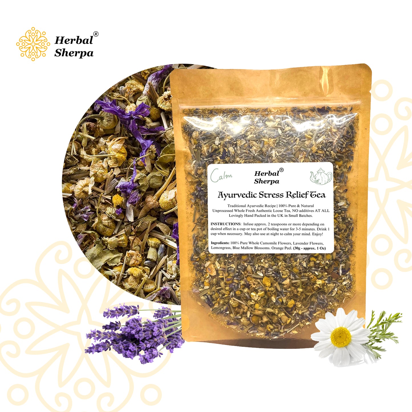 Herbal Evening Tea Blend – Lavender, Chamomile, Orange Peel – 30–120g Loose Leaf-Herbal Sherpa