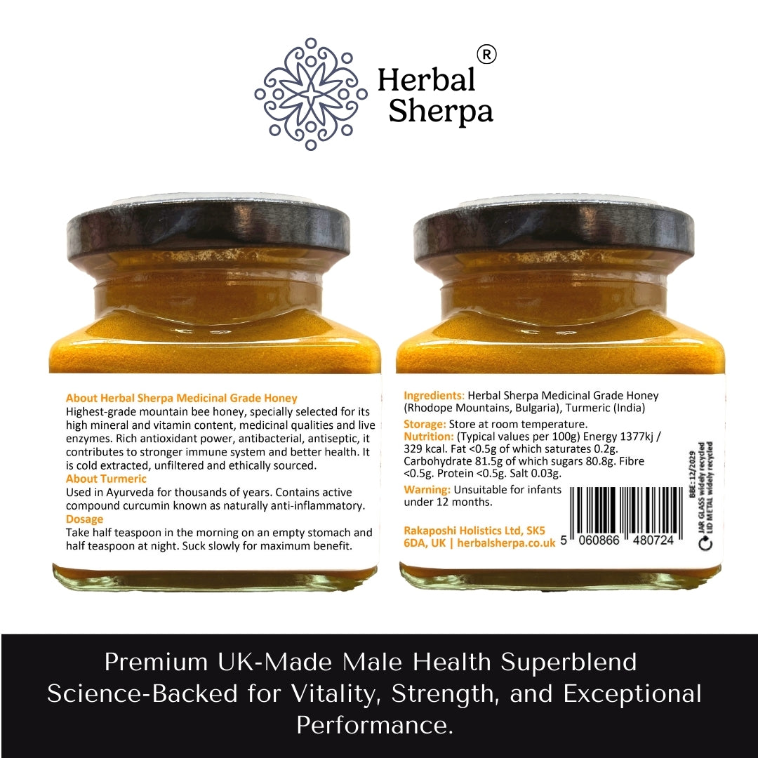 Raw Mountain Honey with Turmeric – Cold-Extracted Natural Blend – 150g Glass Jar-Herbal Sherpa