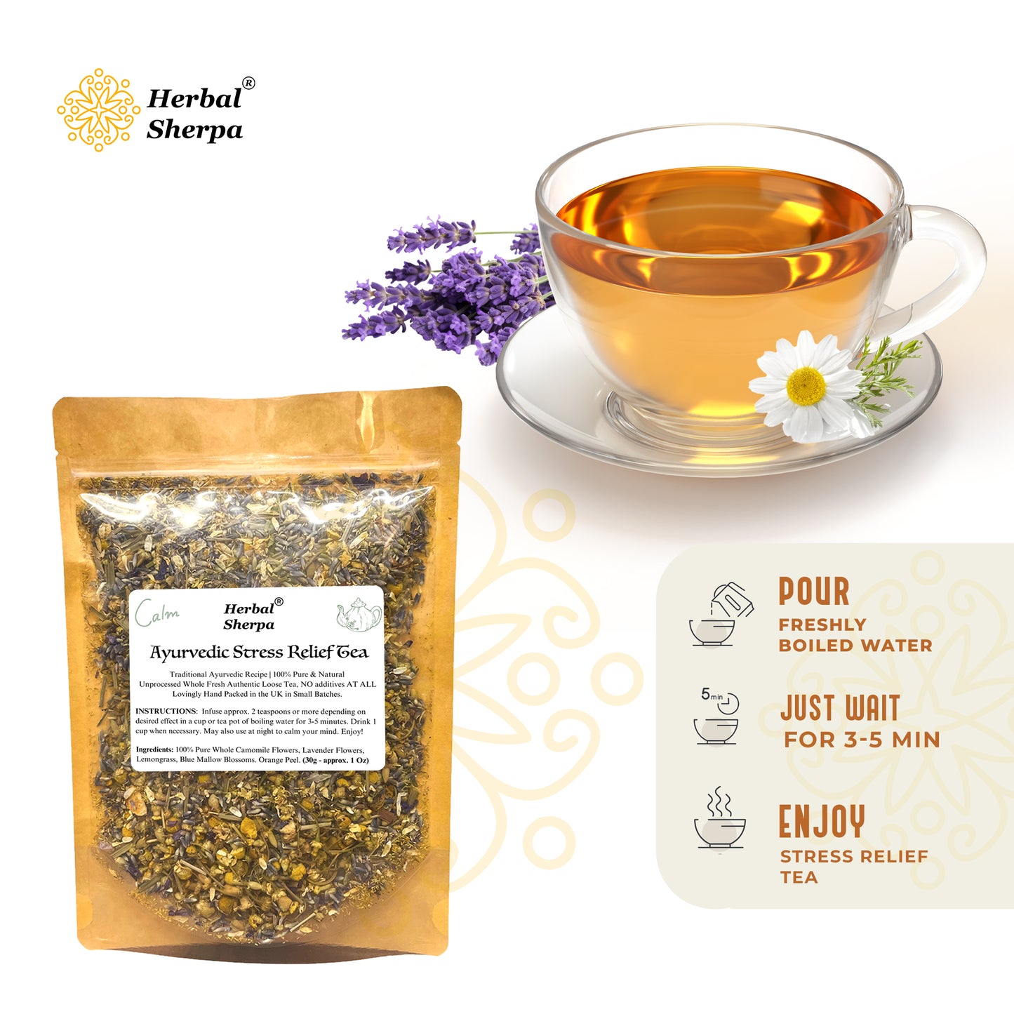 Herbal Evening Tea Blend – Lavender, Chamomile, Orange Peel – 30–120g Loose Leaf-Herbal Sherpa