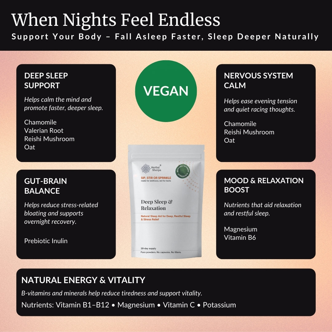 Deep Sleep & Relaxation — Natural Sleep Aid, Stress Relief & Restful Nights | 60g Vegan Powder Blend