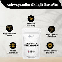 Load image into Gallery viewer, Shilajit + Ashwagandha Gold Standard Powder Extract. Add to Smoothies or Drinks for Energy &amp; Performance. 60% Fulvic Acid , High Strength. 30 Servings.
