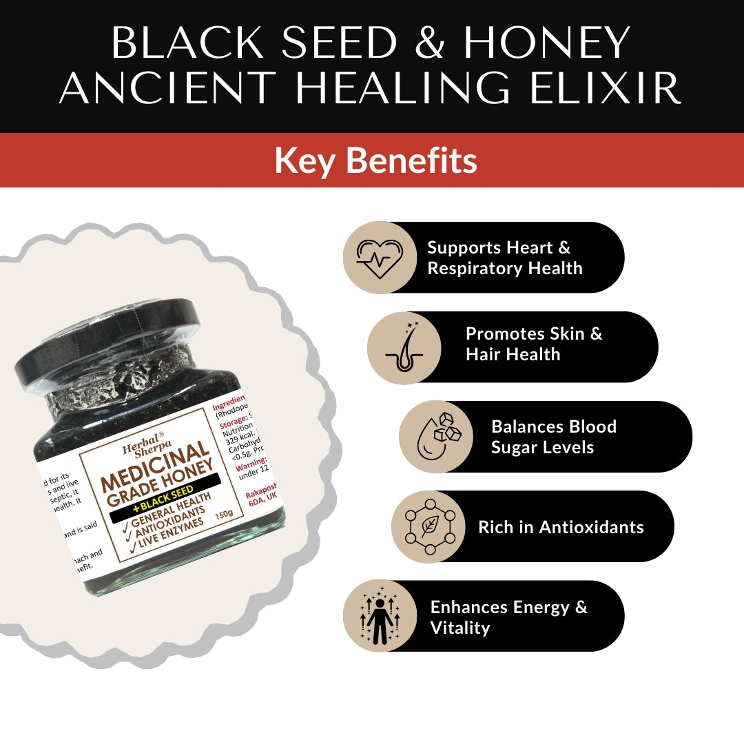 Honey with Black Seed – Raw Cold-Extracted Blend – 150g Glass Jar-Herbal Sherpa