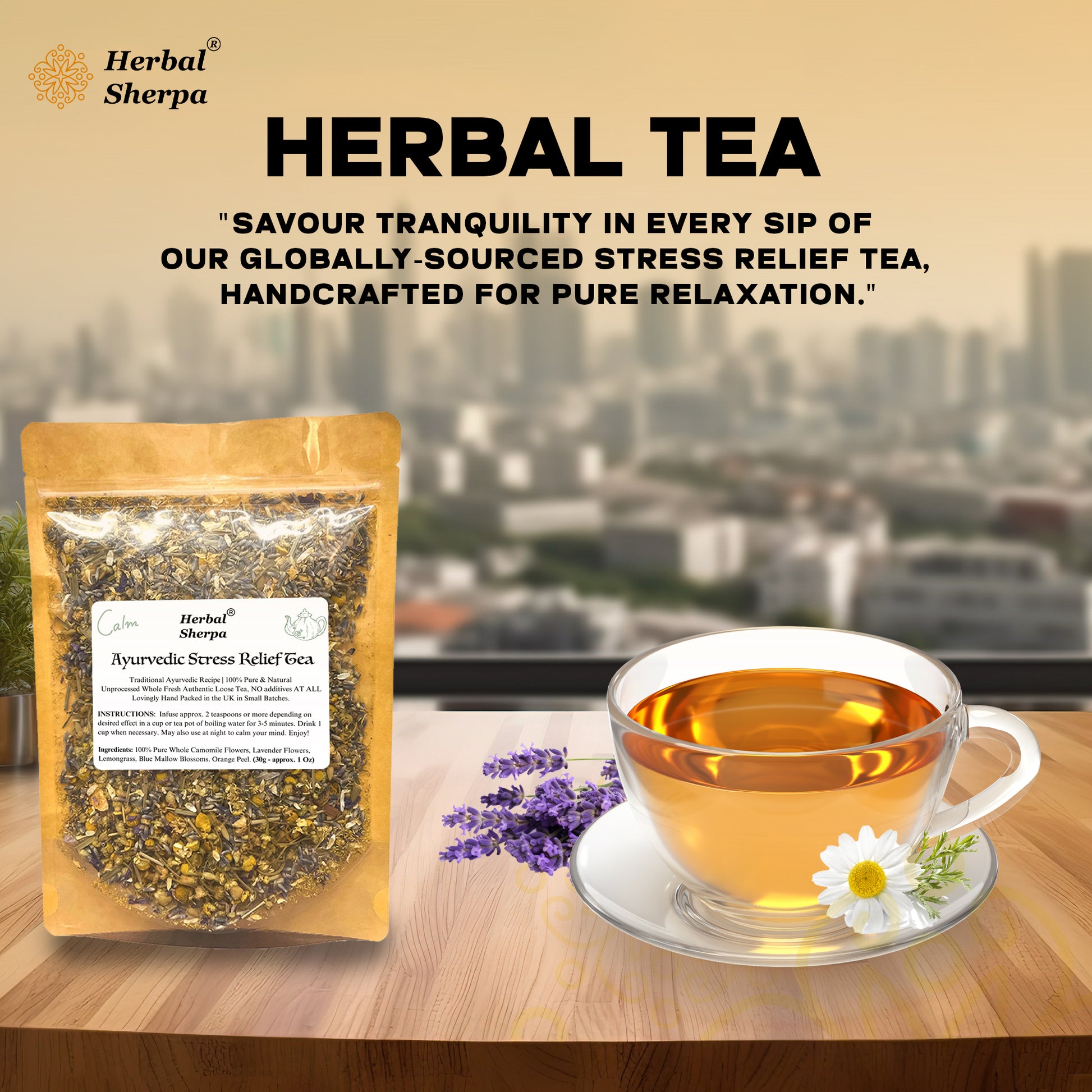 Herbal Evening Tea Blend – Lavender, Chamomile, Orange Peel – 30–120g Loose Leaf-Herbal Sherpa