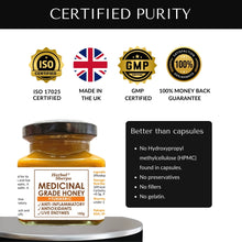Load image into Gallery viewer, Herbal Sherpa Medicinal Grade Honey + Turmeric 150g Glass Jar.
