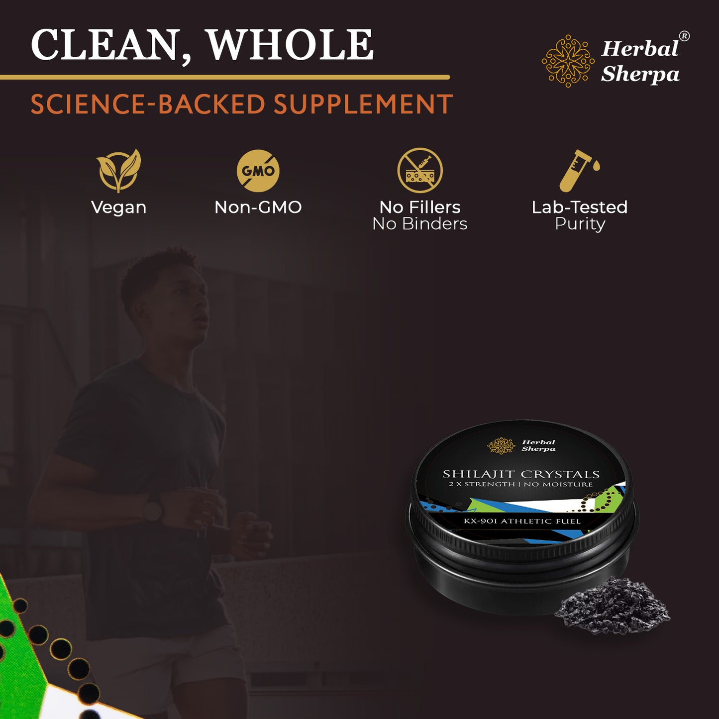 Herbal Sherpa KX-901 Crystals – Pre-Workout & Recovery Supplement with Rhodiola, Shilajit & Reishi for Energy, Stamina, Muscle & Immune Support – Vegan Herbal Formula - 15-60g