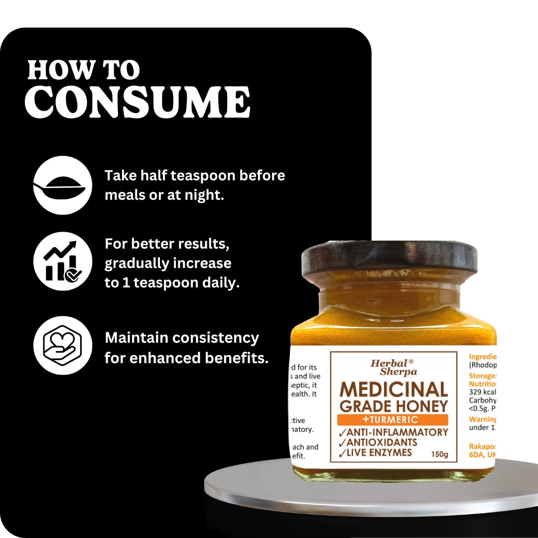 Raw Mountain Honey with Turmeric – Cold-Extracted Natural Blend – 150g Glass Jar-Herbal Sherpa