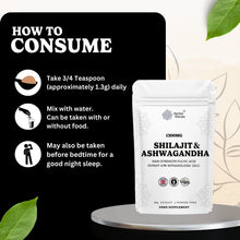 Load image into Gallery viewer, Shilajit + Ashwagandha Gold Standard Powder Extract. Add to Smoothies or Drinks for Energy &amp; Performance. 60% Fulvic Acid , High Strength. 30 Servings.
