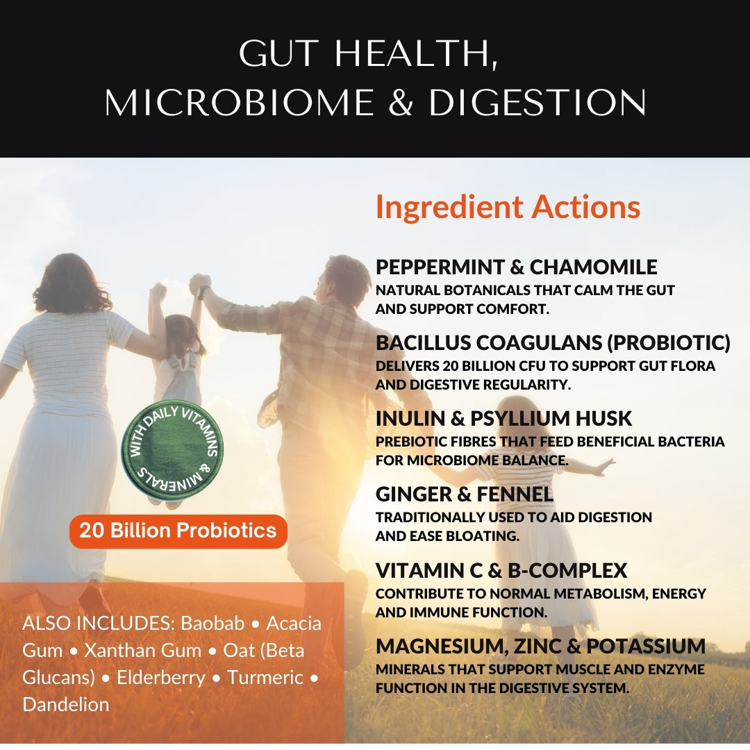 Digestive Balance & Gentle Cleanse — Daily Gut Support, Natural Fiber Blend & 20bn Probiotic Wellness | 60g Vegan Powder Blend