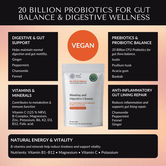 Digestive Balance & Gentle Cleanse — Daily Gut Support, Natural Fiber Blend & 20bn Probiotic Wellness | 60g Vegan Powder Blend