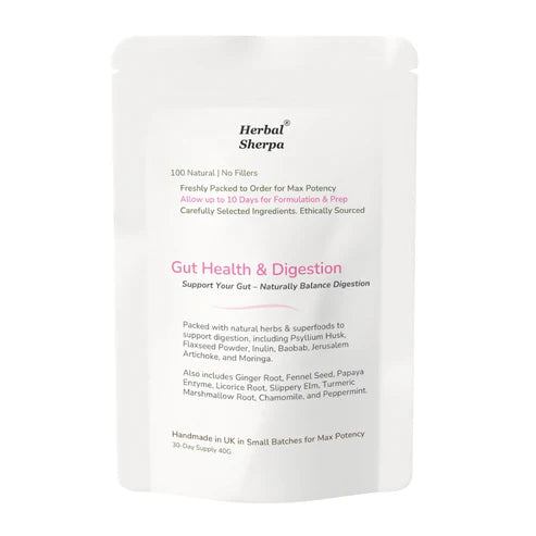 Herbal Sherpa-Gut health, Constipation, Restore Digestion. Leaky Gut Repair. Gas & Bloating Relief. Made to Order. 30-Day Supply.